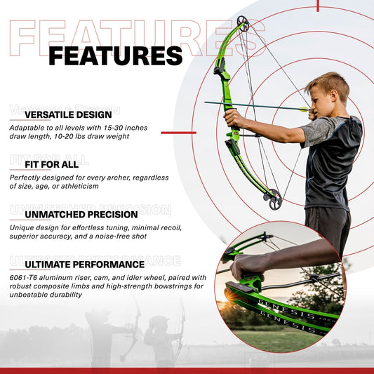 Genesis Archery Compound Bow Adjustable Sizing for Left Handed, Green (2 Pack) - 323630