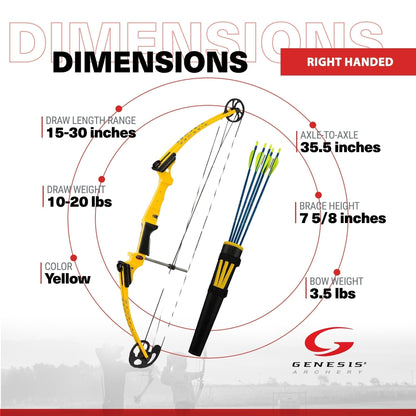 Genesis Archery Original Right Hand Compound Bow Kit w/Arrows & Quiver (5 Pack) - 323587