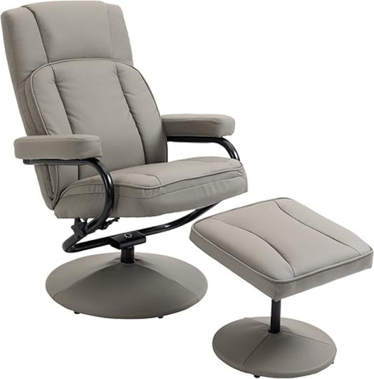 HomCom Swivel Recliner, Manual PU Leather Armchair with Ottoman Footrest for Living Room, - B09PV297DL-1