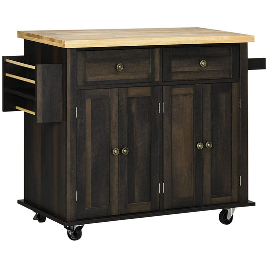 HomCom Kitchen Island on Wheels, Rolling Cart with Rubberwood Top - B0BLMCTYZS-1