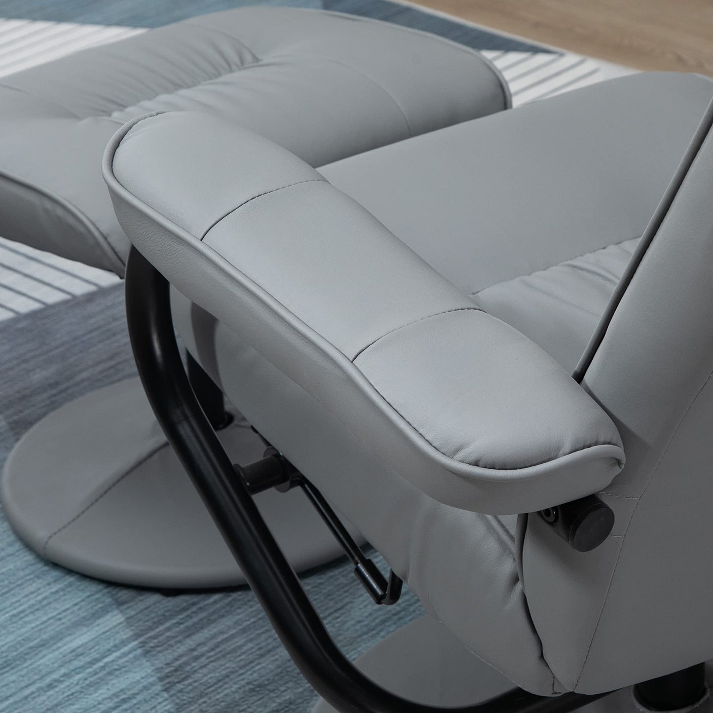 HomCom Massaging Faux Leather Recliner Chair and Ottoman Set, Swivel Vibration - B0C73RSQRK