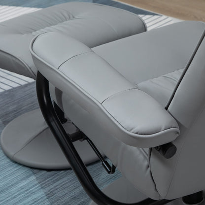 HomCom Massaging Faux Leather Recliner Chair and Ottoman Set, Swivel Vibration - B0C73RSQRK