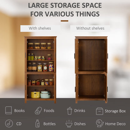 HOMCOM 64" Kitchen Pantry Cabinet, Freestanding Storage Cabinet with 4 Doors and 3 Adjustable Shelves for Dining Room, Oak - B0CGR31CKN