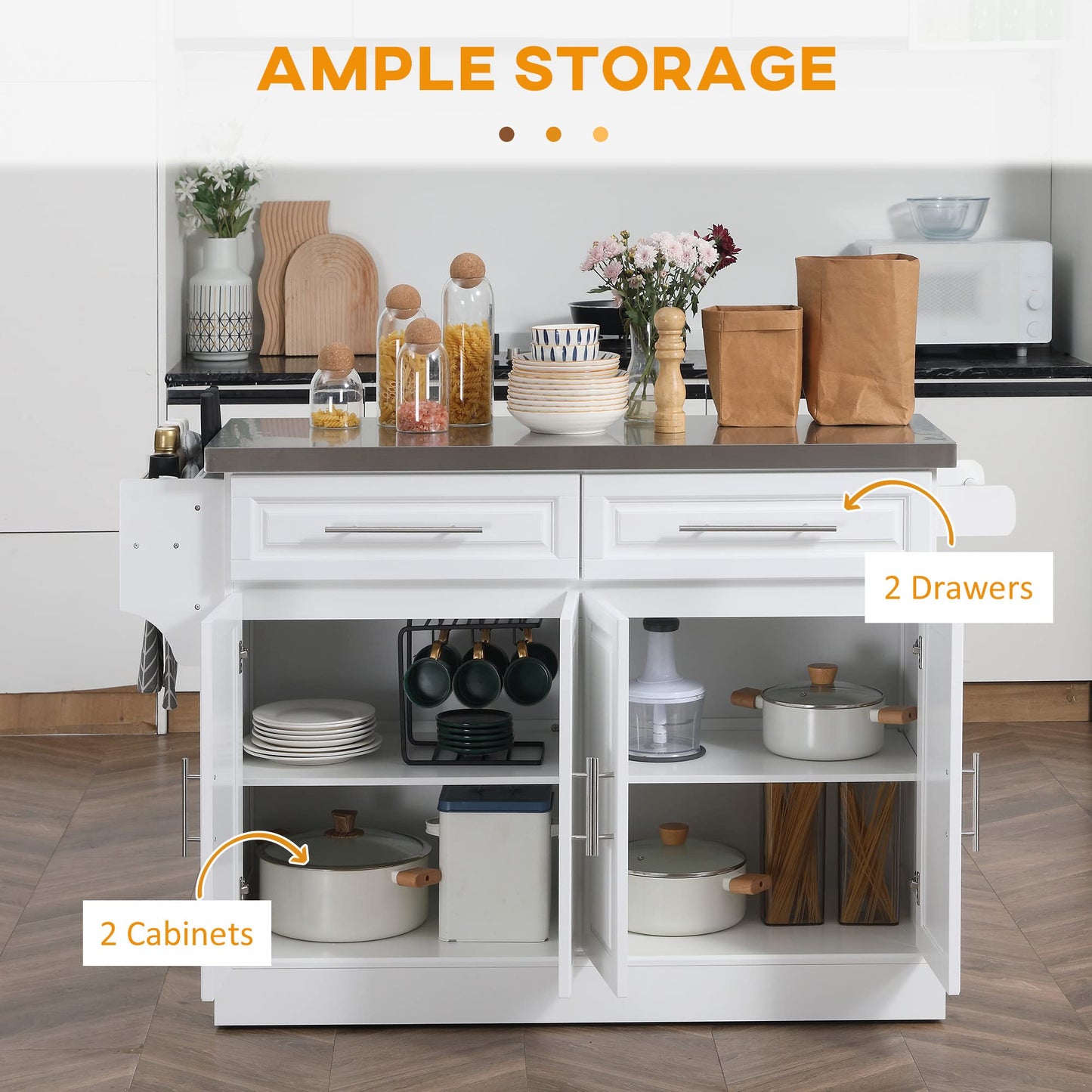 HomCom Rolling Kitchen Island with Storage, Portable Kitchen Cart with Stainless Steel Top - B072NZ5T92