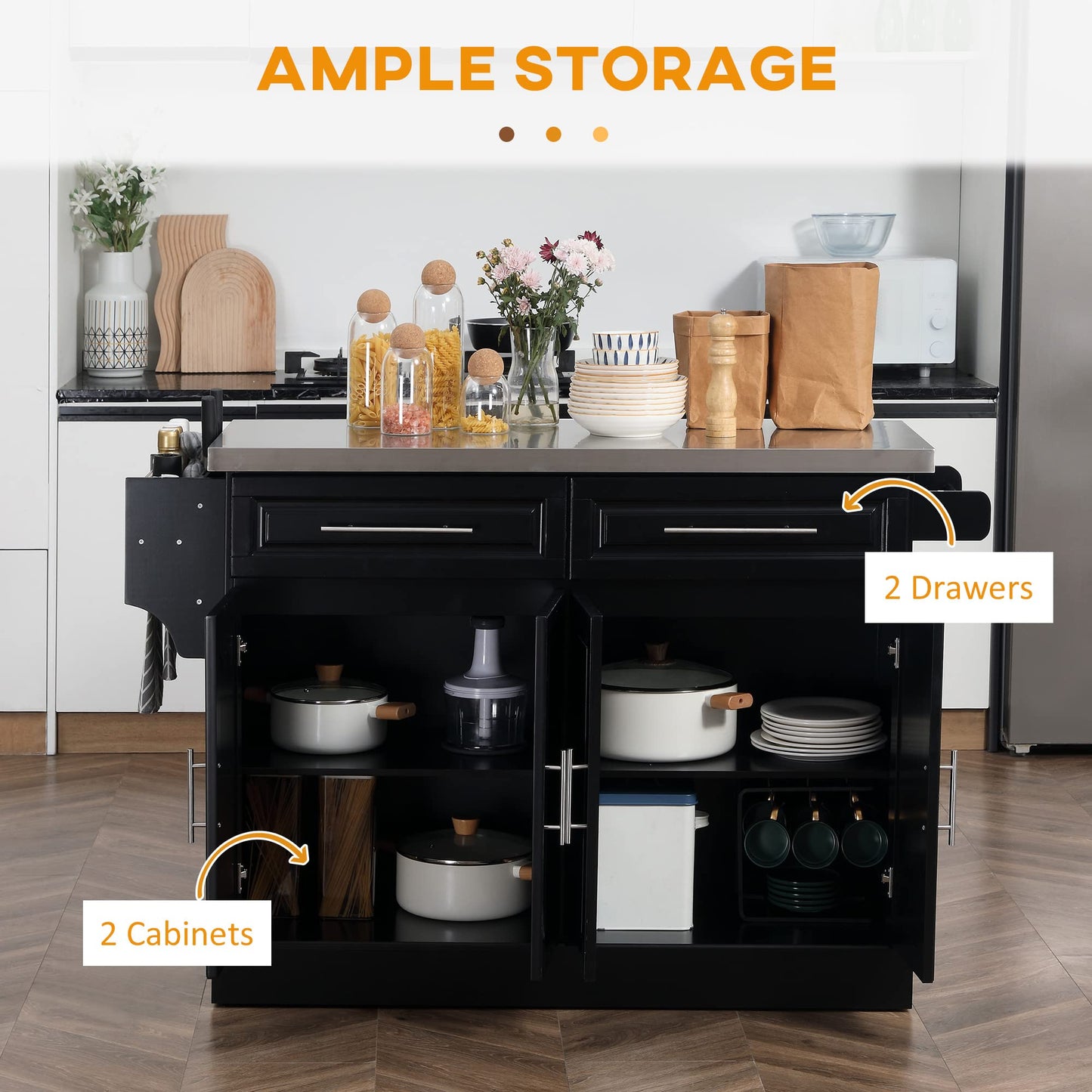 HomCom Rolling Kitchen Island with Storage, Portable Kitchen Cart with Stainless Steel Top - B071YMR7FJ-1