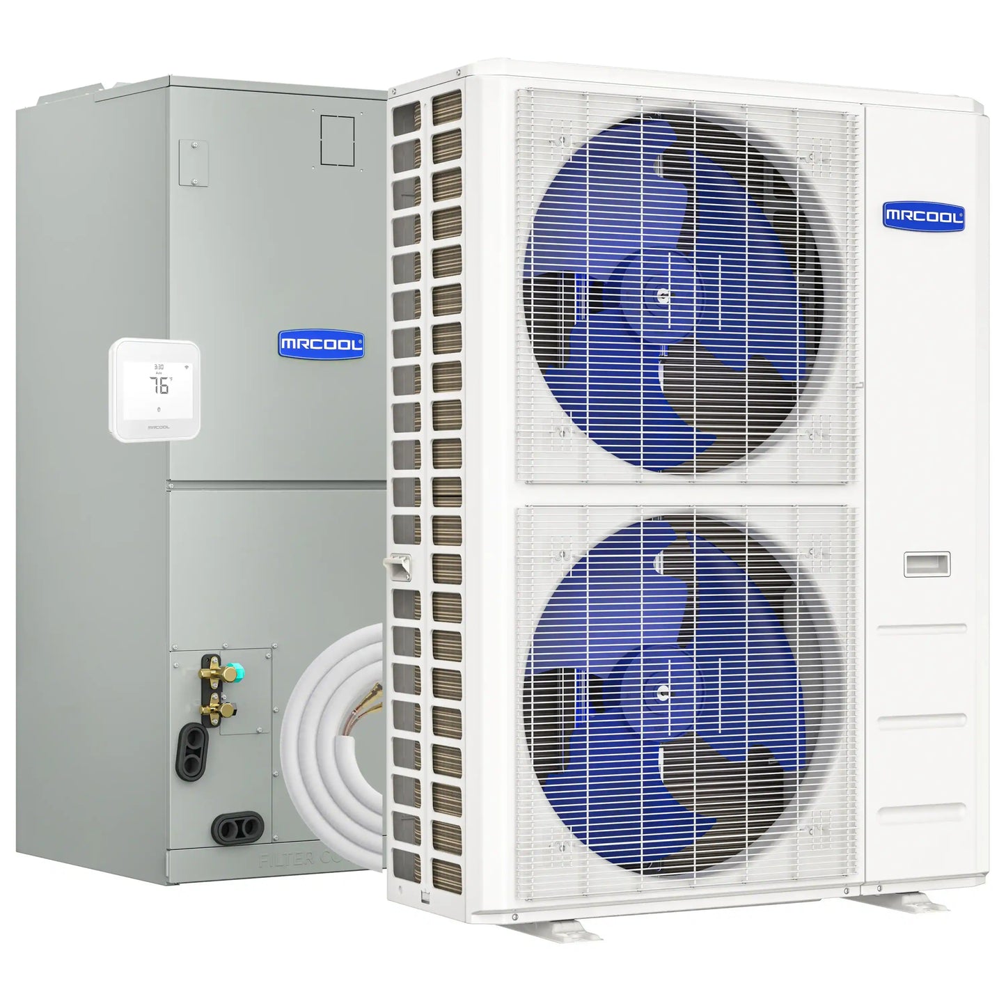 MRCOOL Hyper Heat 2nd Gen 60K BTU, 5 Ton, 16 SEER2 Heat Pump Condenser and Ducted Air Handler with 15 Ft. R-454B No-Vac Lineset  - CENTRAL-60-HP-230B15