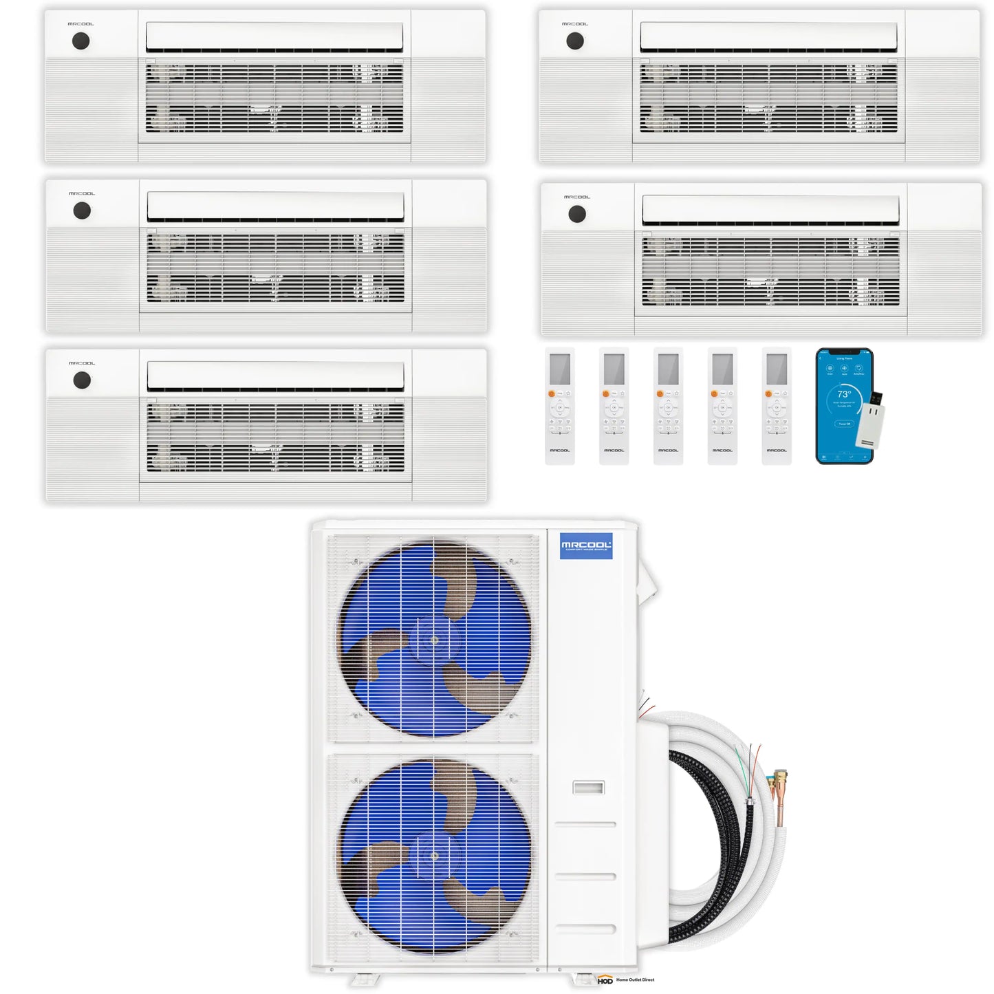 MRCOOL DIY 5th Gen Mini Split - 5-Zone 55,000 BTU Ductless Air Conditioner and Heat Pump Condenser with 18K + 18K + 18K + 9K + 9K Ceiling Cassette Air Handlers