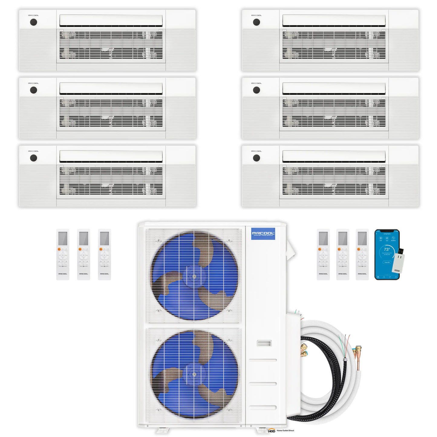 MRCOOL DIY 5th Gen Mini Split - 6-Zone 48,000 BTU Ductless Air Conditioner and Heat Pump Condenser with 18K + 9K + 6K + 6K + 6K + 6K Ceiling Cassette Air Handlers