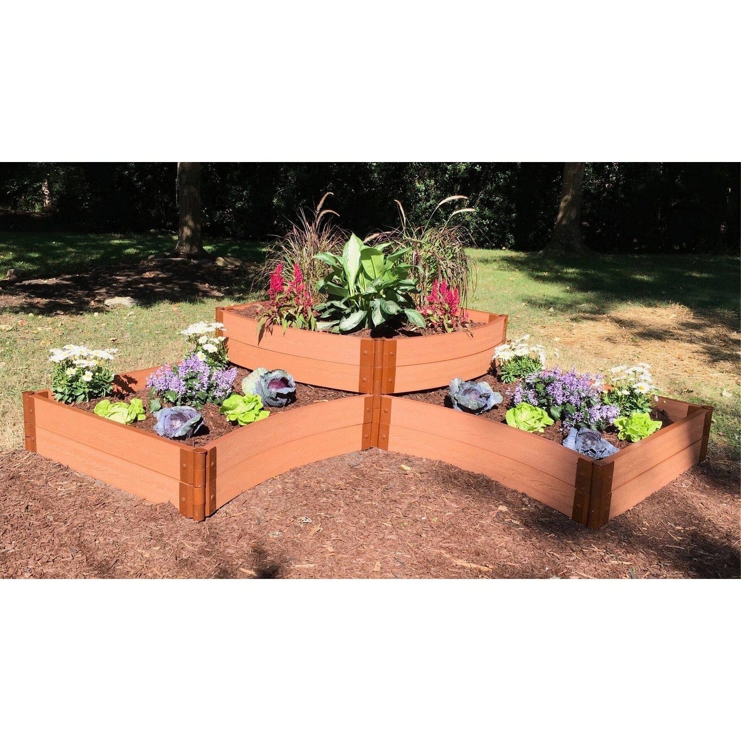 Frame It All | Tool-Free Teardrop Curved Corner Raised Garden Bed 2-Tier 8' X 8' X 16.5" - Uptown Brown - 1" Profile - 800003008