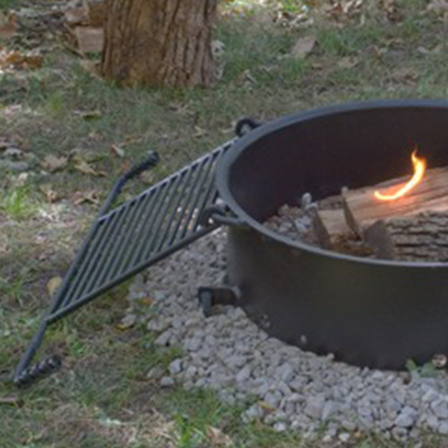 Pilot Rock 2 Pack 24” Steel Ground Fire Pit Rings & Metal Cooking Grates, Black - 415885