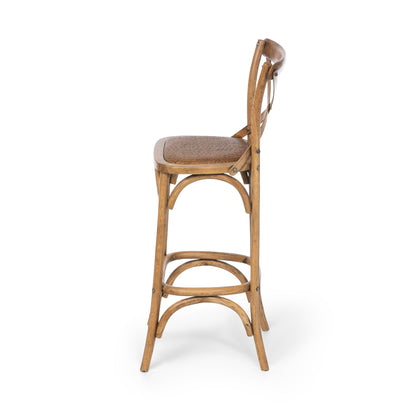 Park Hill Collection Wooden Cross Back Counter Stool - Rustic Aged Finish, Cane Woven Seat, Perfect for Farmhouse Decor - EFS81570