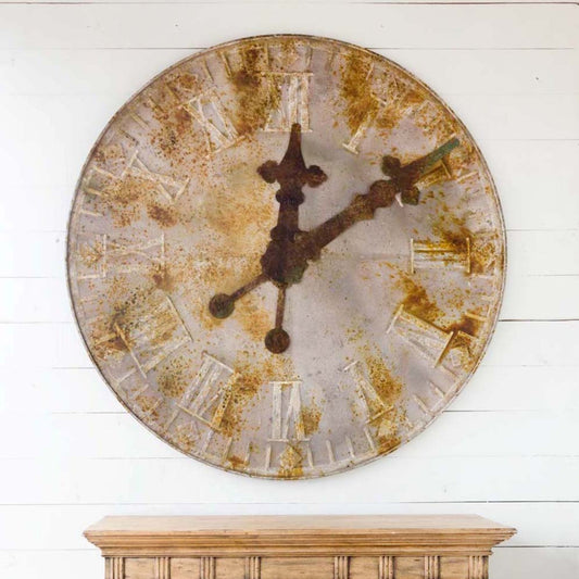 Park Hill Collection State Capitol Clock Face Relic - Stunning Distressed Rust Iron Wall Art for Unique Home Decor - EWR80952
